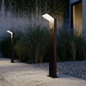 Lucande LED Außenleuchte Nevio 9619043 mit Bewegungsmelder Spritzwassergeschützt Modern in Schwarz aus Aluminium 1-flammig