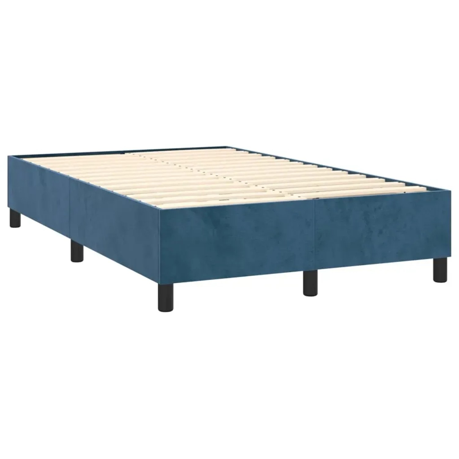 Boxspringbett in Dunkelblau mit Samtbezug, Liegefläche 120x200 cm.