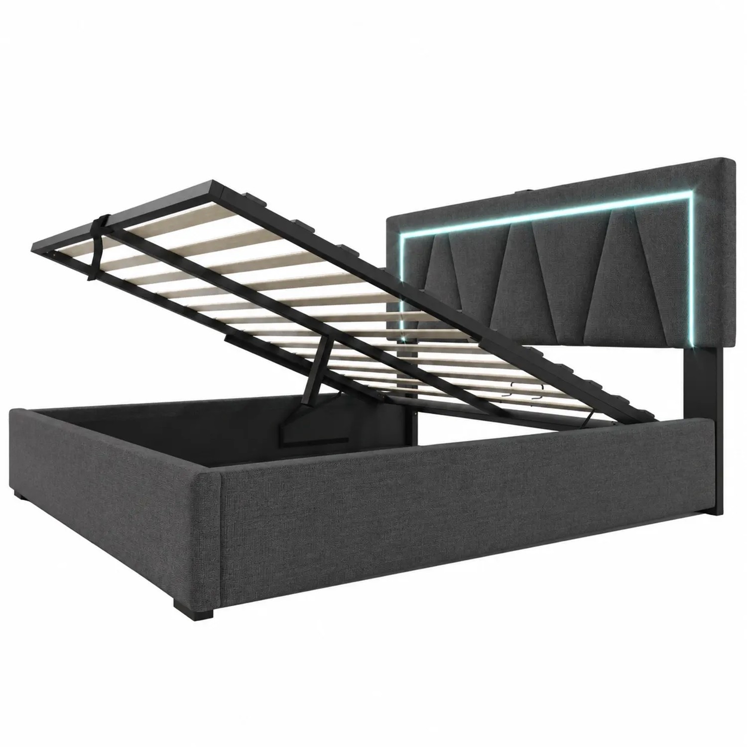 okwish Polsterbett 160x200cm mit LED USB C Stauraum Jugendzimmer Grau ohne Matratze