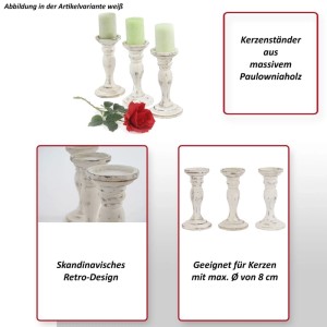 MCW 3er Set Kerzenständer T361 Shabby-Look Vintage Höhe 24cm Naturbraun