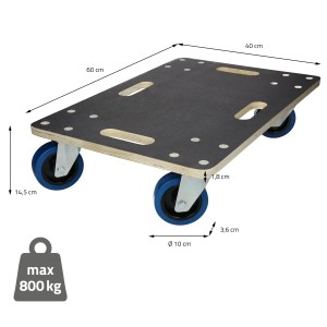 2er Set ECD Germany Transportroller, 40x60cm, bis 800kg, Siebdruckplatte und blaue Räder.