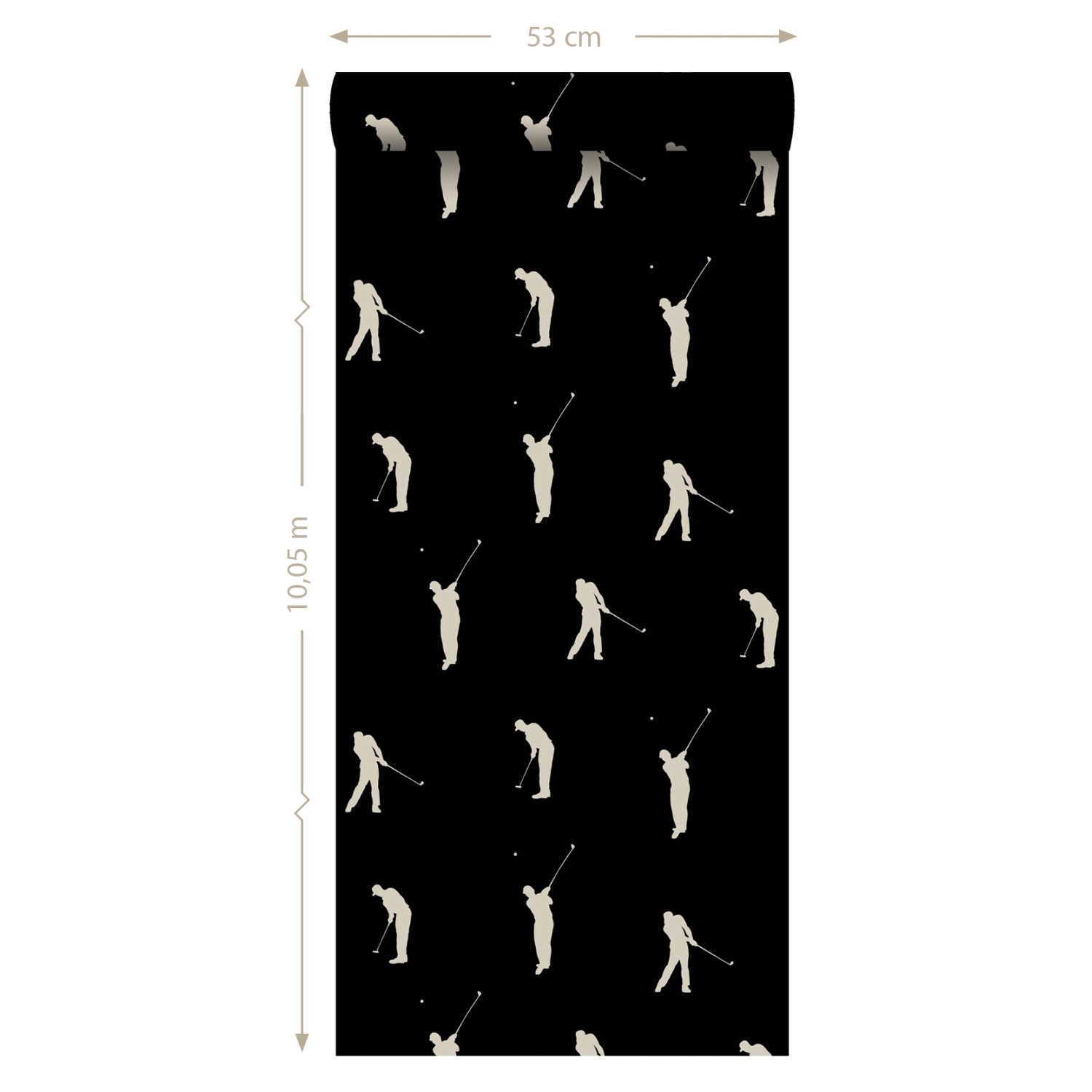 ESTAhome Tapete Golfspieler Schwarz, 53cm x 10m, mit Golfspieler-Motiv für ein sportliches Ambiente.