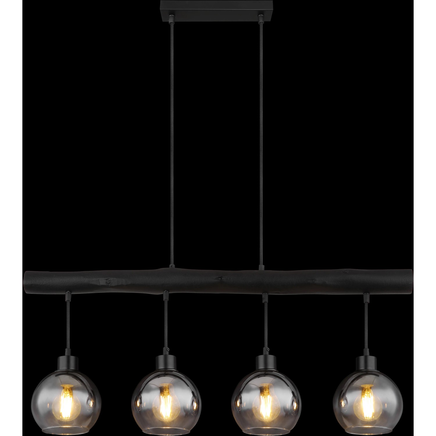Globo Pendelleuchte Moitas, 4-flammig, schwarz matt mit Rauchglas-Schirmen.