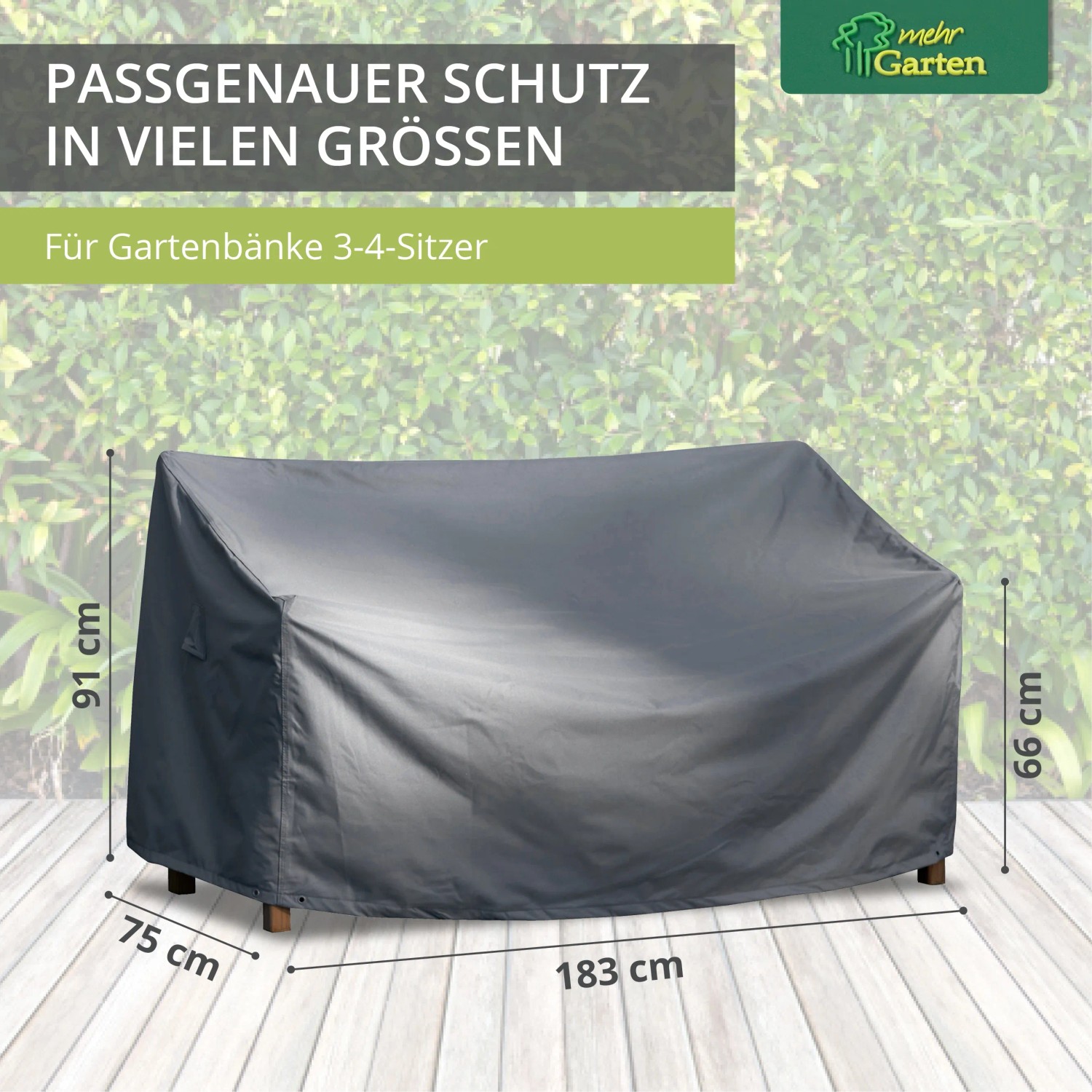 Graue Mehr Garten Premium Schutzhülle für Gartenbank, wasserdicht, 163x70x86 cm.