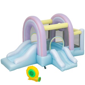 Aufblasbarer Outsunny Wasserpark mit Rutsche und Gebläse für Kinder.