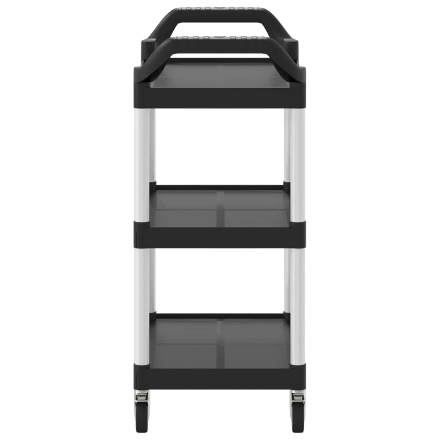 Schwarzer vidaXL Rollwagen mit 3 Etagen, Aluminiumgestell, ideal als Bürocontainer oder Servierwagen.