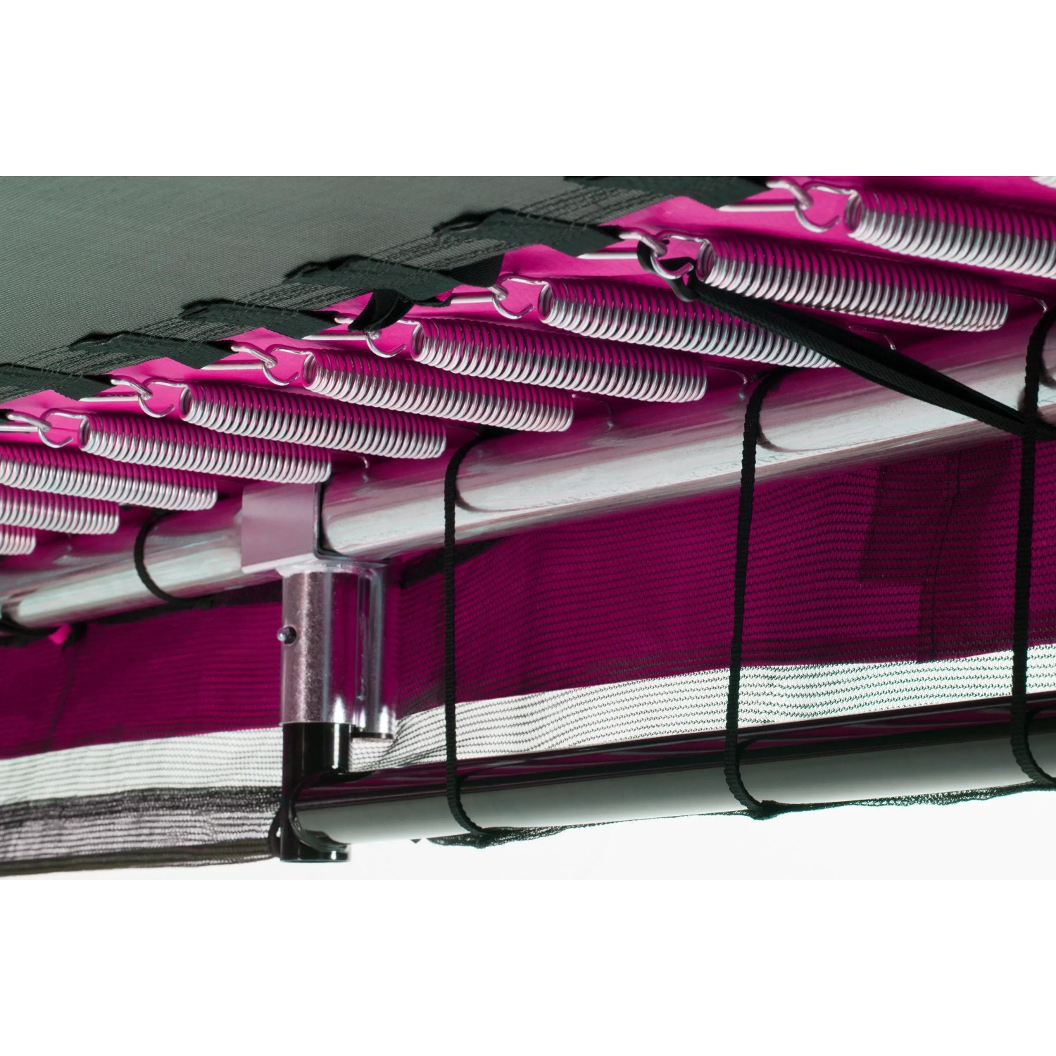 Detailaufnahme Federn und Rahmen vom pinken Salta Comfort Edition Ground Trampolin.