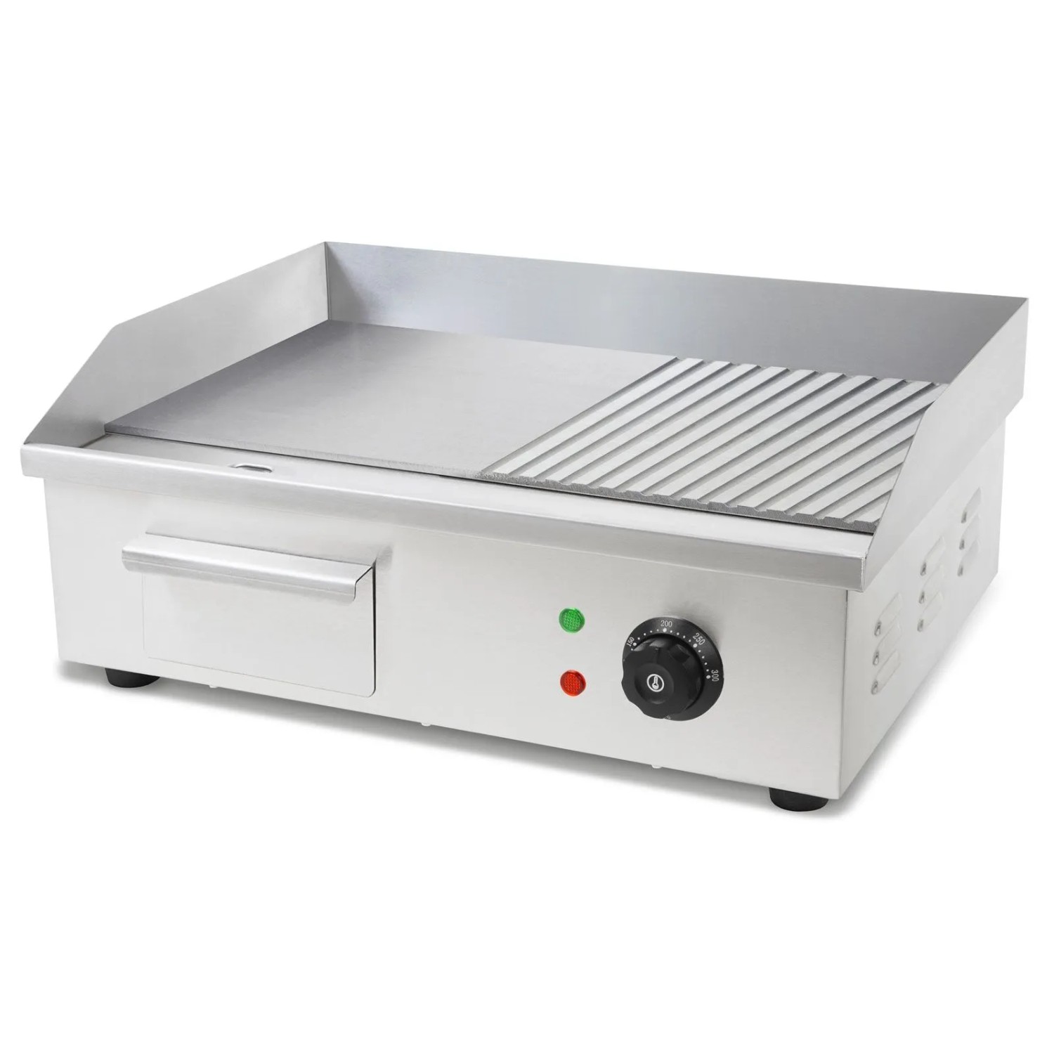 VERTES Elektro Grillplatte 3000 W Plancha Edelstahl Glatt & Gerillt 55 x 35 cm 50 bis 300 °C