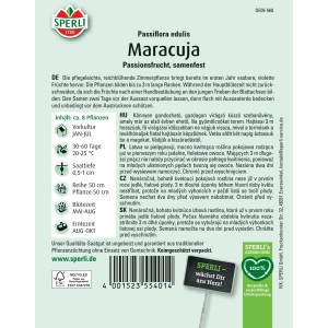 Sperli Saatgut Maracuja Passionsfrucht Samenpackung für den Anbau im Gewächshaus.