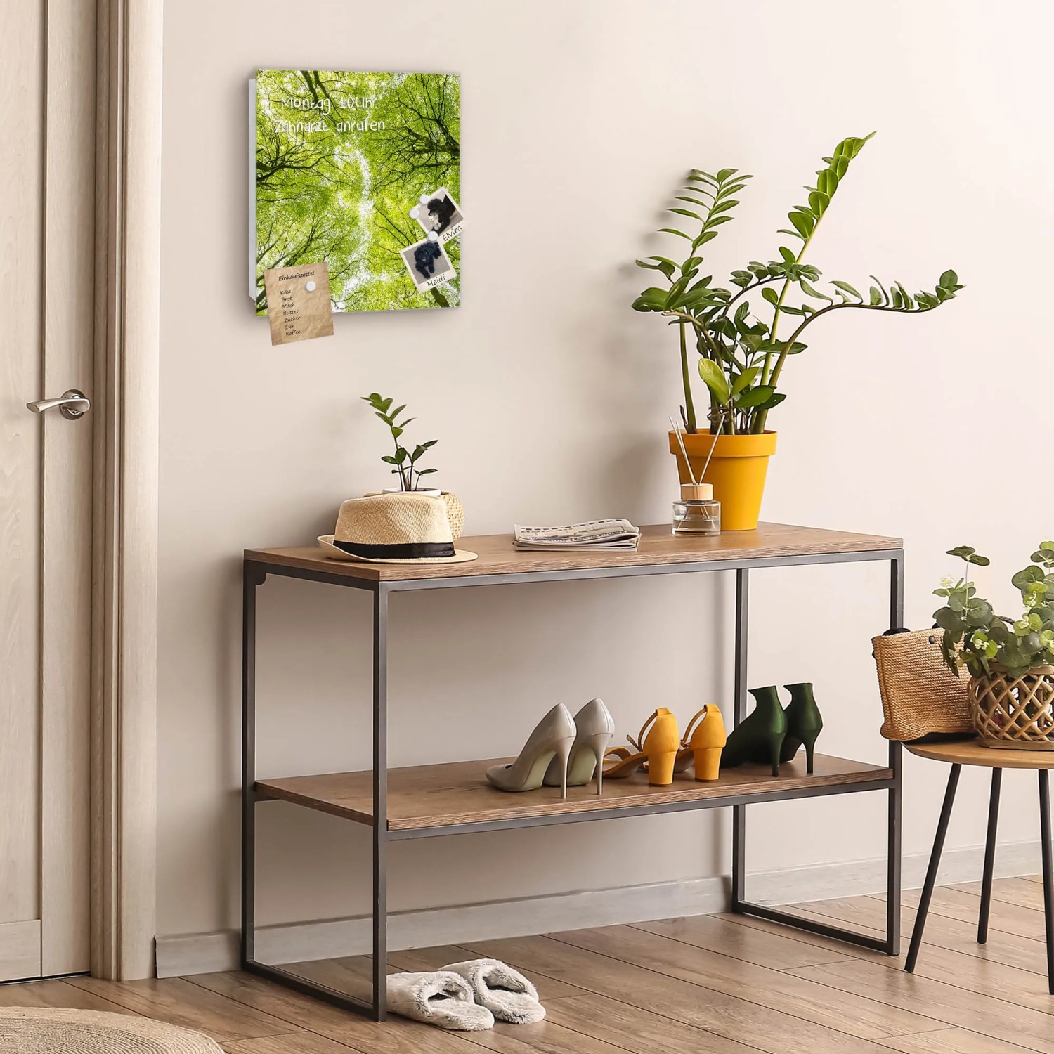 Weißer Banjado Schlüsselkasten Glas 30x30cm mit Baum-Motiv, Magnettafel und 50 Haken.