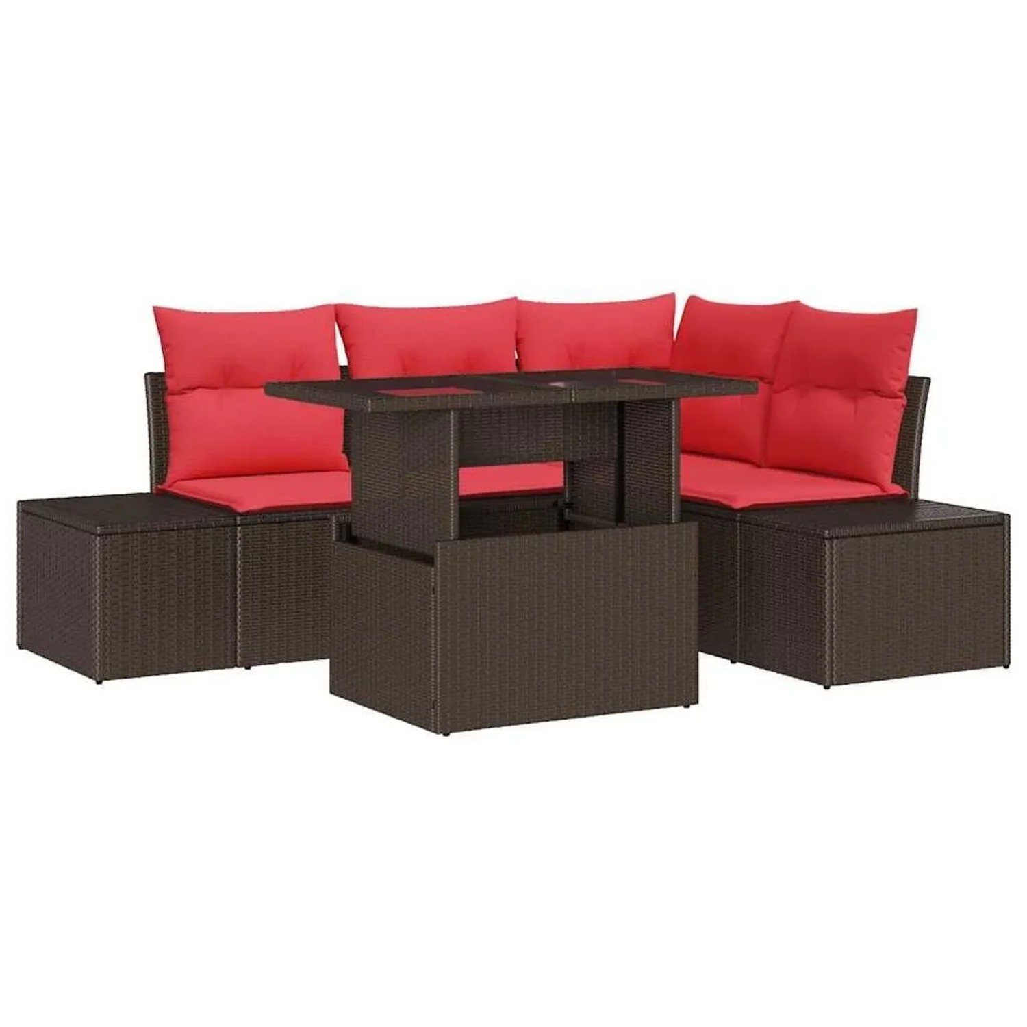 vidaXL Gartensofa-set mit Kissen 6 Stk Braun und Rot Poly-Rattan 3349180