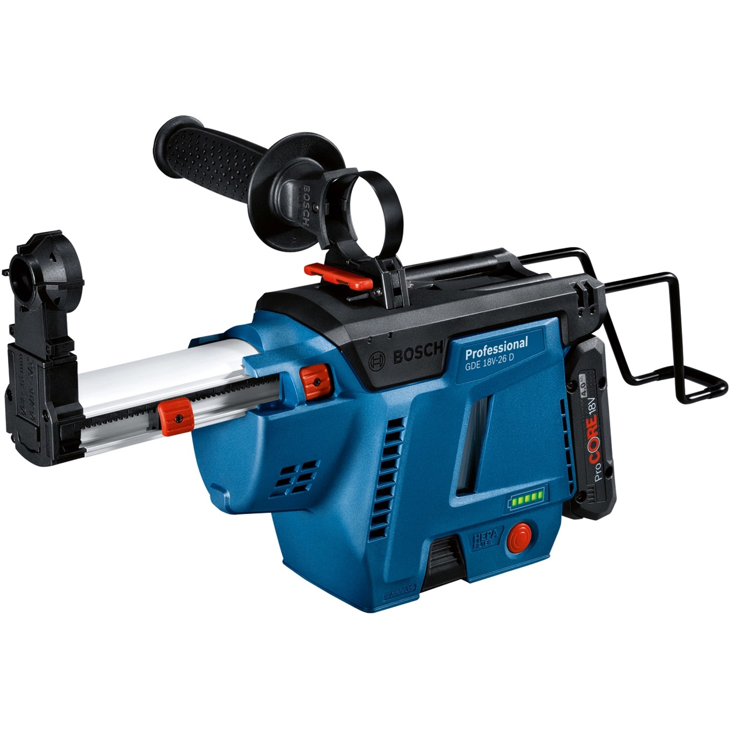 Bosch Professional GDE 18V-26D Akku-Staubsauger für staubfreies Bohren mit Bohrhämmern.