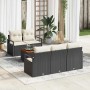 Schwarzes vidaXL Garten-Sofa-Set (6-teilig) mit Tisch und cremefarbenen Polstern auf einer Terrasse.
