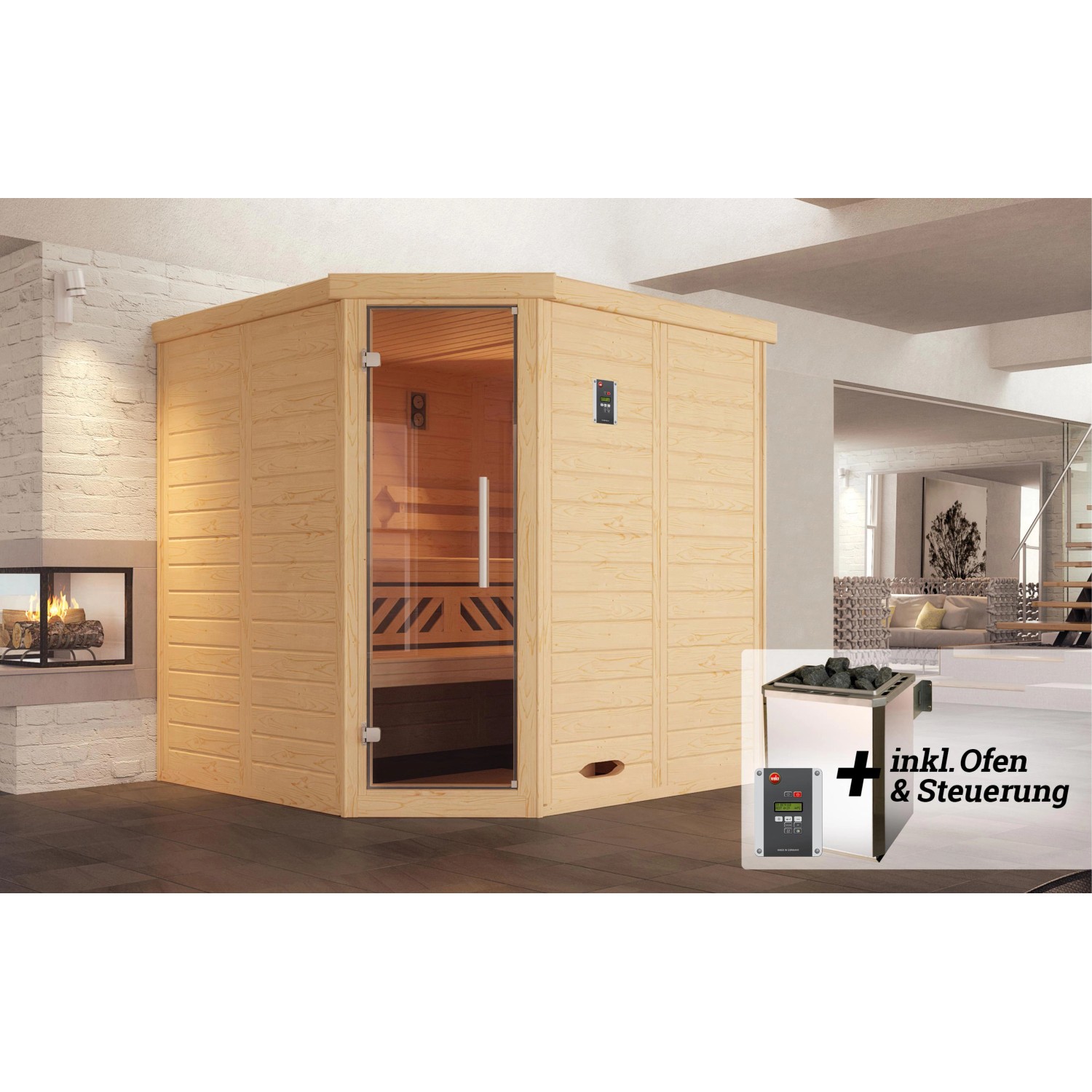 Weka Premium Massivholz-Elementsauna Kemi 1 Sparset 7,5 kW OS digi. Steueru günstig online kaufen