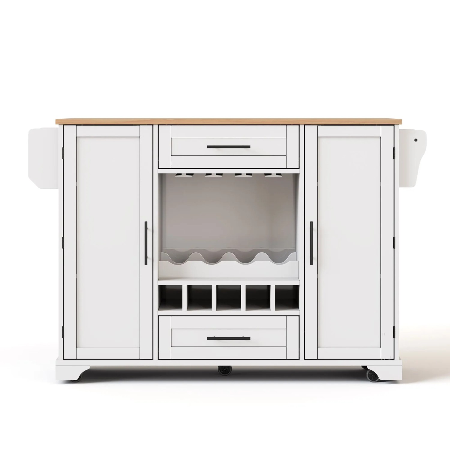Merax Küchenwagen mit Klappplatte  Weinregal  Glashalter  Gewürzregal  Rollen 120x45/70x92cm Weiß