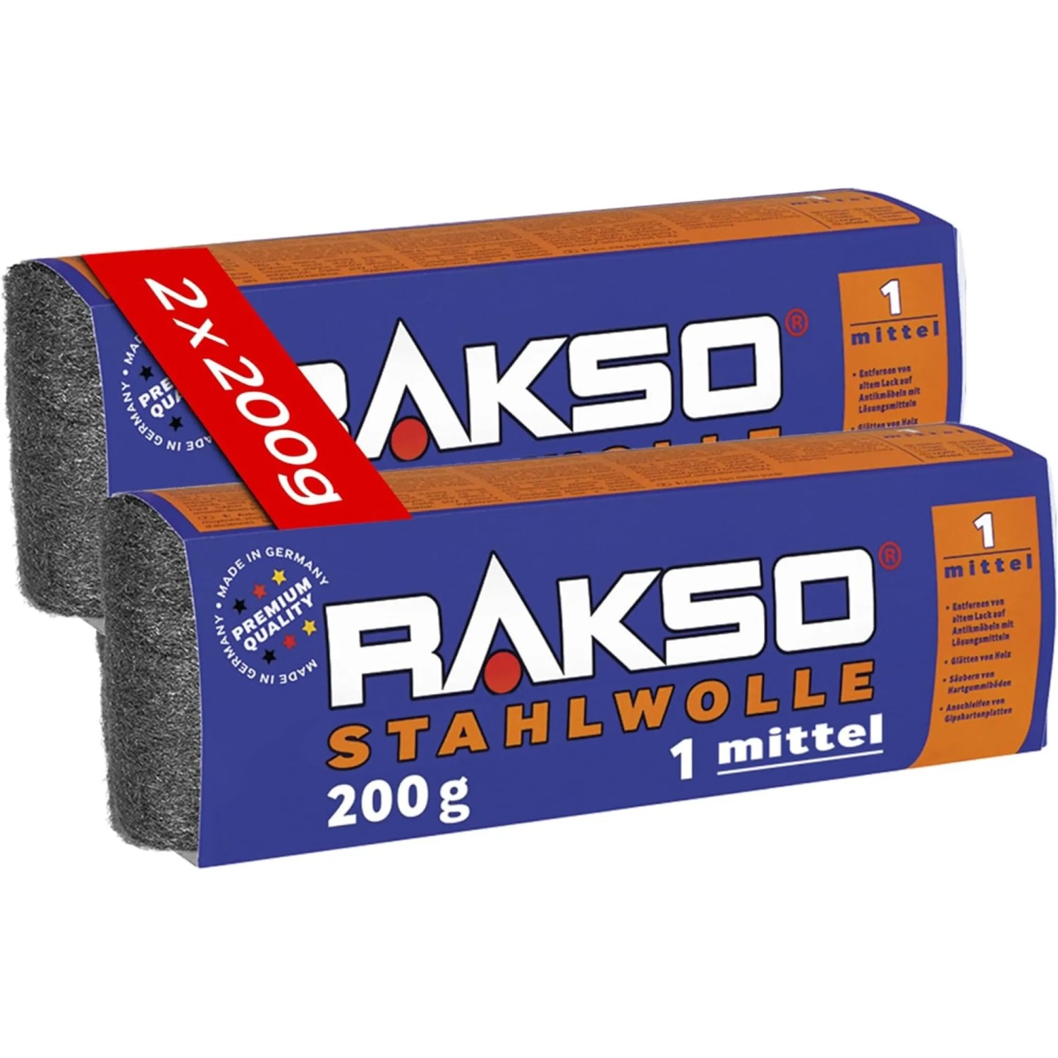 RAKSO Stahlwolle Banderole Sorte 1 Mittel 2 x 200g