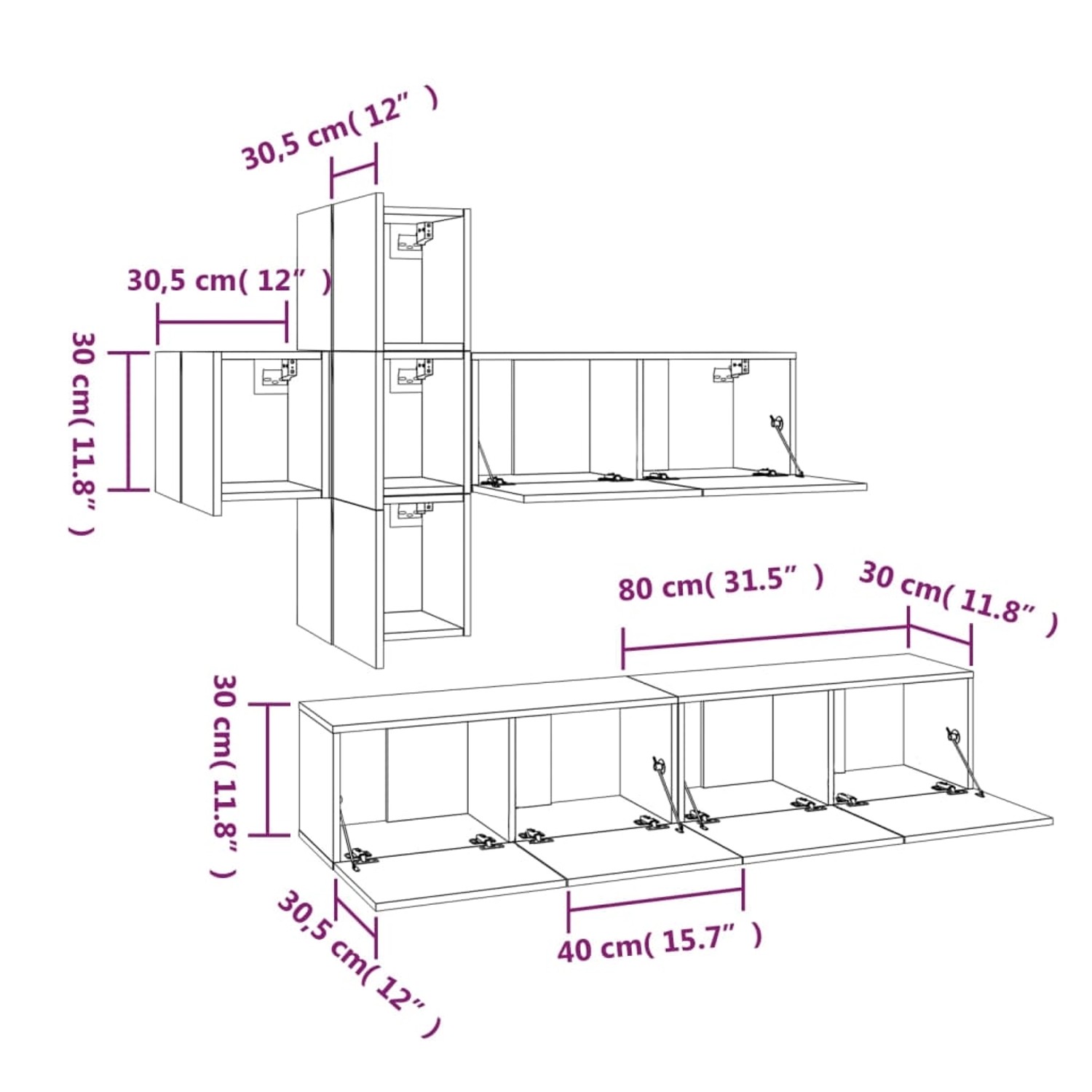 VidaXL 7-tlg. TV-Schrank-Set Grau Sonoma Holzwerkstoff  Modell 5