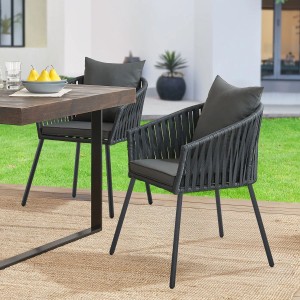 2er Set Juskys Rope Stühle, dunkelgrau, mit Sitz- und Rückenkissen. Gartenstühle mit Seilgeflecht.