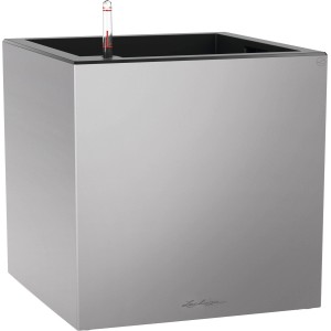 Lechuza Canto Premium low 40 Pflanzgefäß in Silber Metallic, quadratisch, mit Bewässerungssystem.