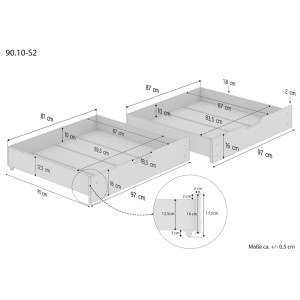 Erst-Holz Bettkasten für Betten - 2-Teilig - Kiefer Weiß Modell S2