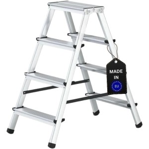 PROREGAL Stufenstehleiter, beidseitig begehbar, 2x4 Stufen, Aluminiumleiter mit 4 Stufen.