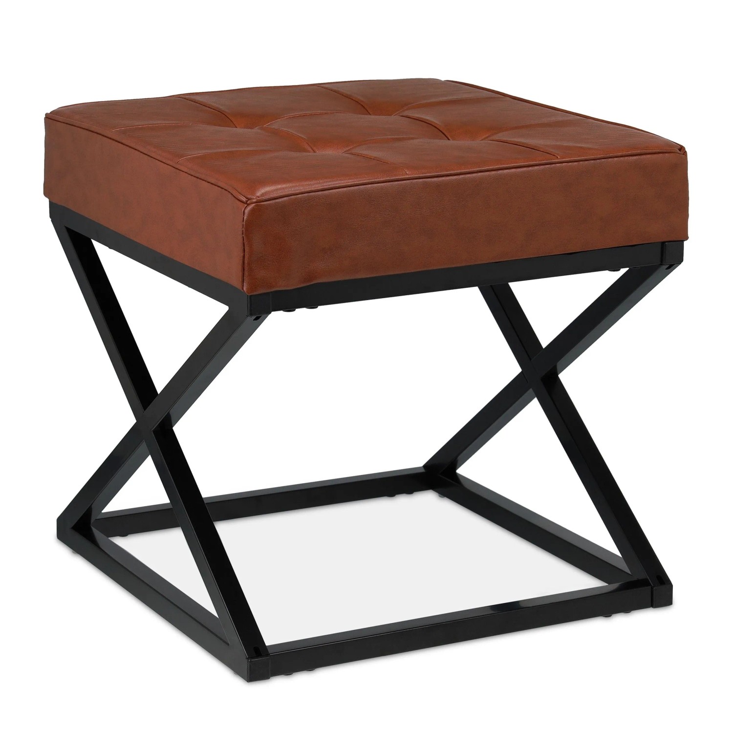 Relaxdays Sitzhocker Eisen Kunstleder Schwarz Braun 41 cm x 41 cm x 41 cm