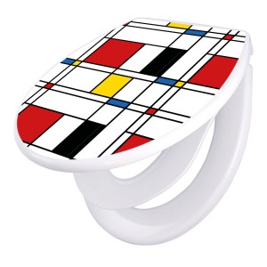 Banjado Familien WC-Sitz mit rotem, gelbem, blauem Motiv. Klodeckel mit Kindersitz und Absenkautomatik.
