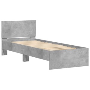 Bettgestell mit Kopfteil, Betongrau, 90x200 cm, Holzwerkstoff. Einzelbett für Schlafzimmer.