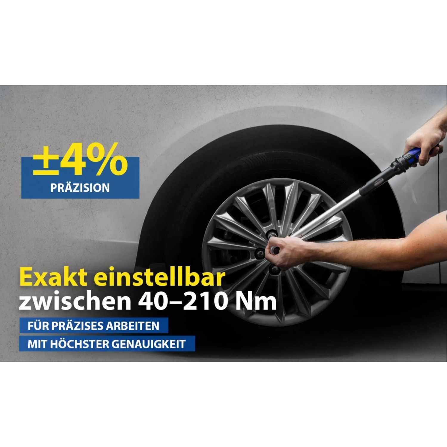 Goodyear Drehmomentschlüssel mit Verlängerung und Stecknüssen im Einsatz am Auto.