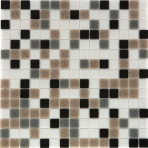 Glasmosaikmatte in Schwarz, Grau, Braun und Weiß, 32,6x32,6 cm, für Küche und Bad.