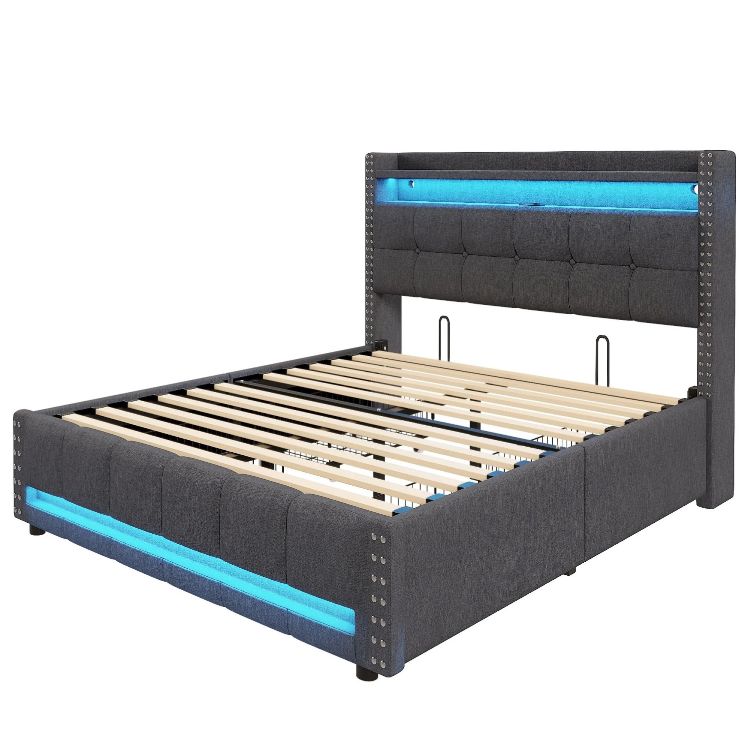 okwish Doppelbett 140x200cm mit LED USB C Schubladen Schlafzimmer Grau ohne Matratze