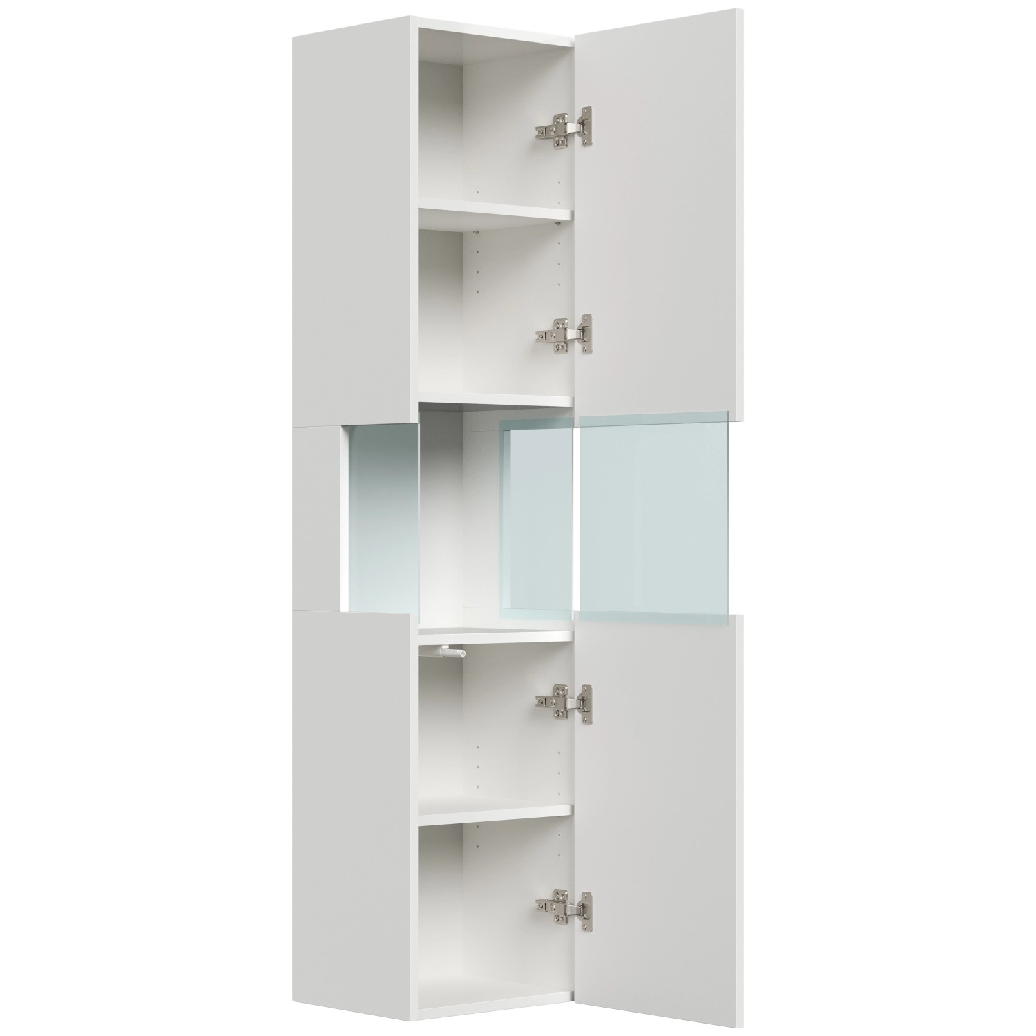 Posseik Bad Hochschrank Limes, weiß, 150cm, mit Glaselement und offenen Türen.