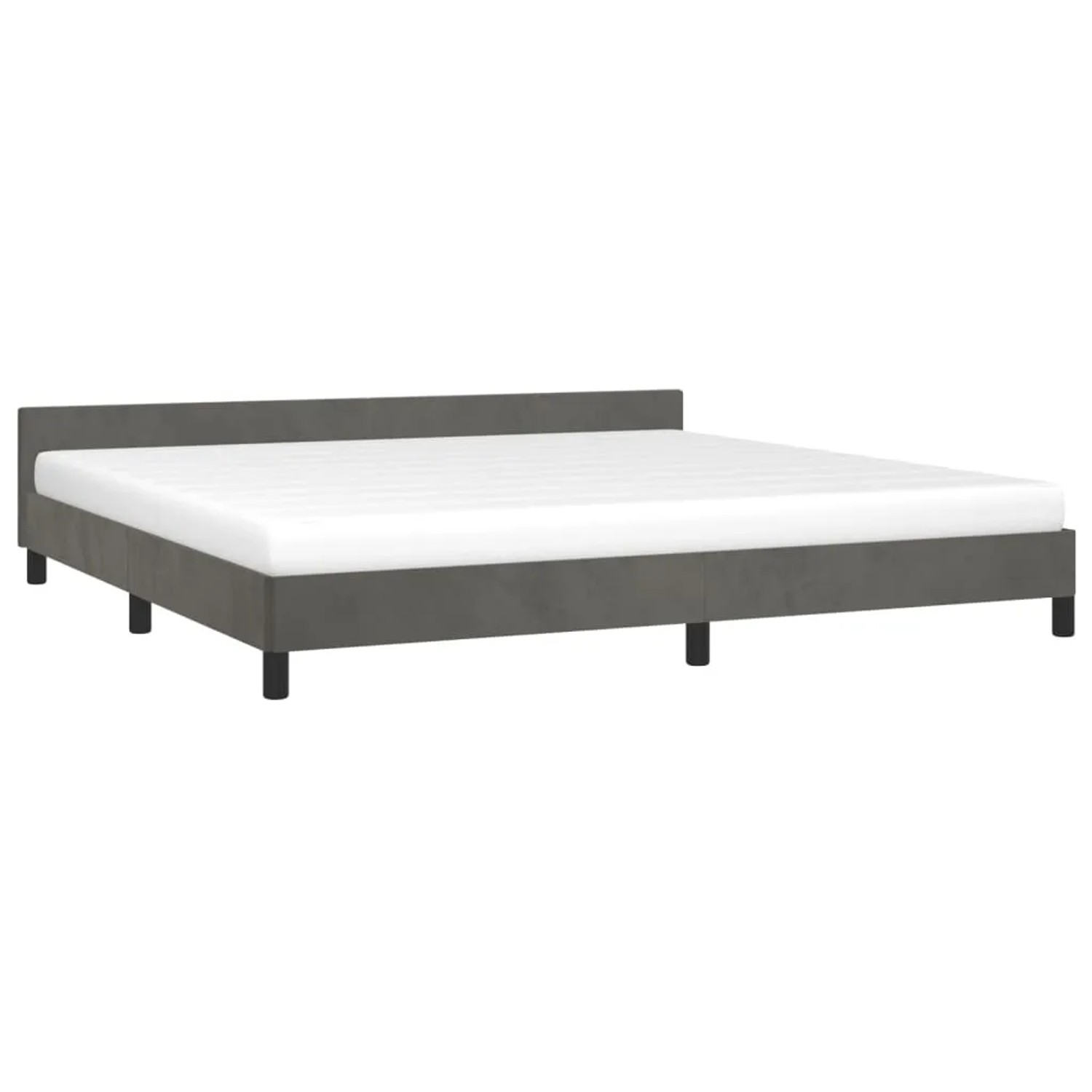 Dunkelgraues Samt-Bettgestell 200x200 cm mit Kopfteil. Modernes Design für Schlafzimmer.