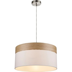 Globo Pendelleuchte CHIPSY, Nickel matt, Beige, mit Holz-Optik. Elegante Hängelampe für Wohnräume.