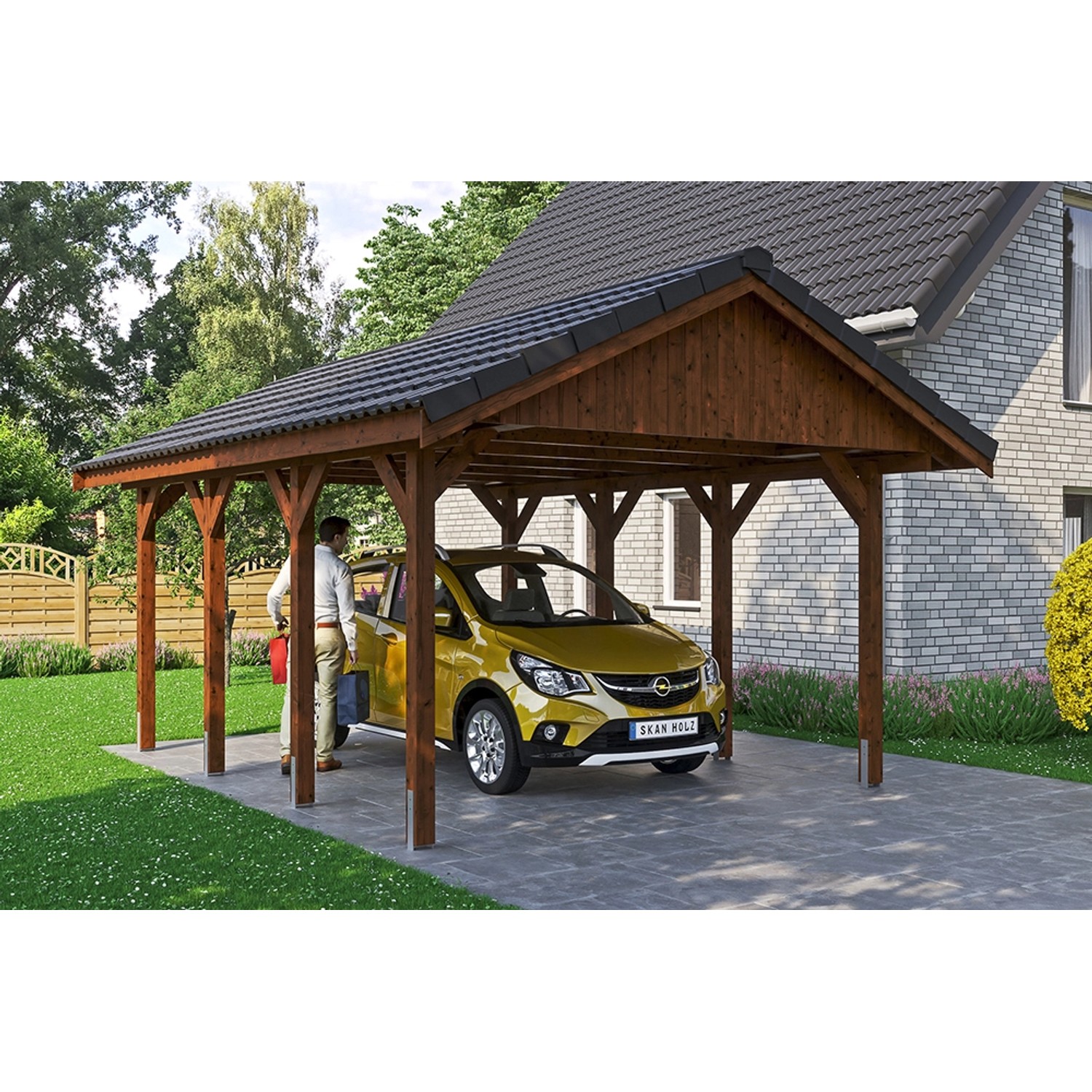 Satteldach-Carport Wallgau Nussbaum 430 x 600 cm Dachlattung günstig online kaufen