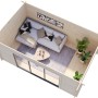 Innenansicht Palmako Gartenhaus Ines Slide Plus: Wohnzimmer mit Schiebetür und Pflanzen.