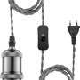 Kabel-Set Hold it in Stahl-Optik mit E27 Fassung, Stecker und Schalter für Pendelleuchten.