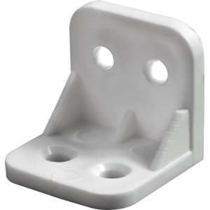 Weißer Hettich Kunststoff-Winkel 30x30x30 mm, Verbindungsbeschlag mit Löchern.