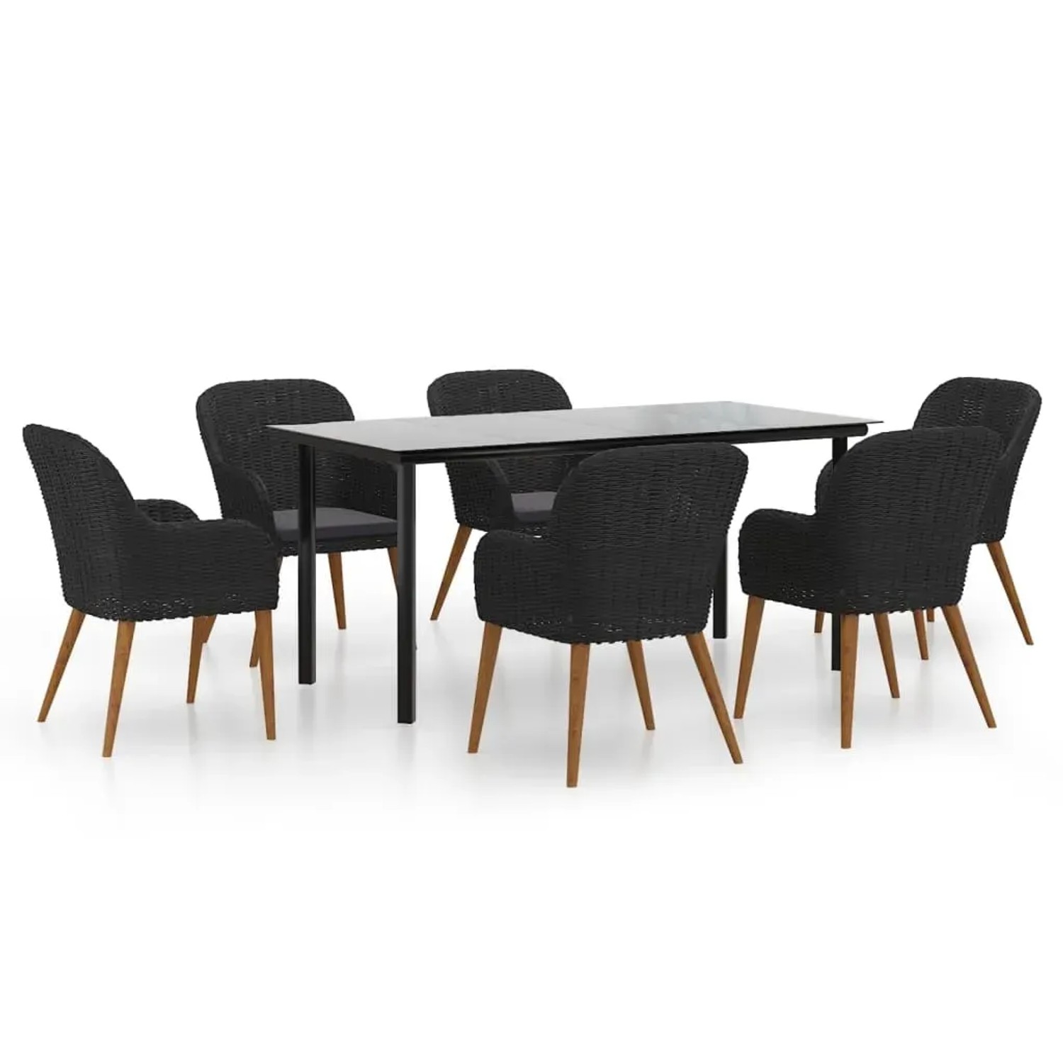 vidaXL 7-Tlg Garten-Essgruppe mit Kissen Schwarz 3156719