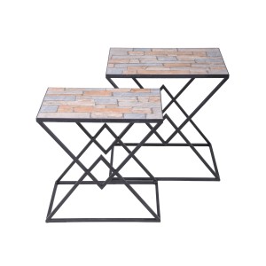 Garden Pleasure Beistelltisch Meru 2er Set, schwarz-grau mit Steinoptik. Gartentische für Innen und Außen.