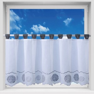 Arsvita Bistrogardine, 150x45 cm, schwarz gepunktet, mit Schlaufen am Fenster.