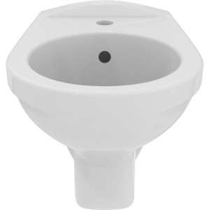 Weißes Ideal Standard Eurovit Wandbidet aus Kristallporzellan mit Hahnloch und Überlauf.