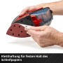 Einhell Akku-Multischleifer TE-OS 18/150 Solo mit Schleifpapier wird von Hand bestückt.