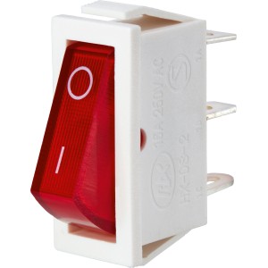 Weißer Einbau-Wippschalter mit roter Wippe für Lampeninstallationen, 16A/230V.