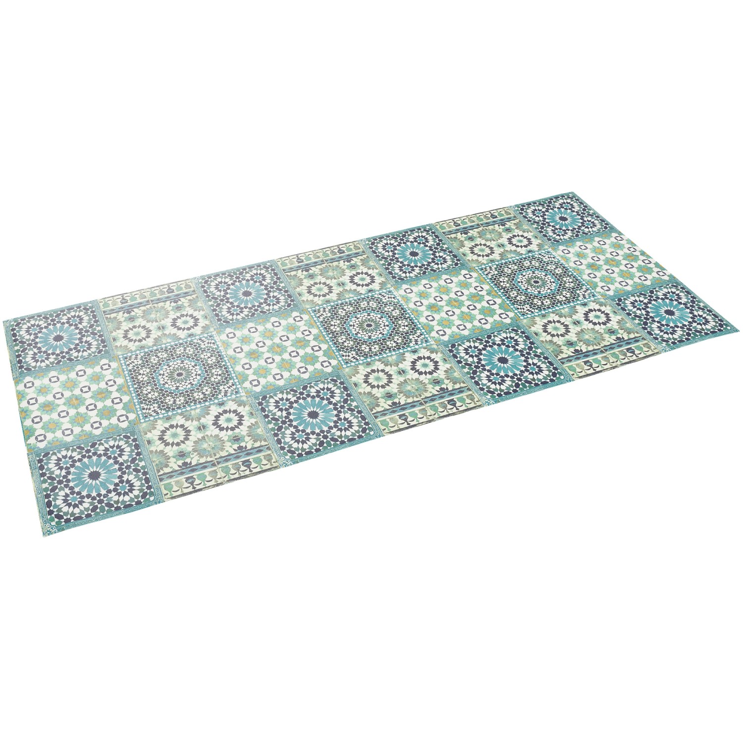 Pergamon Vinyl Teppich Küchenläufer Evora Mosaik Türkis 49x140cm günstig online kaufen