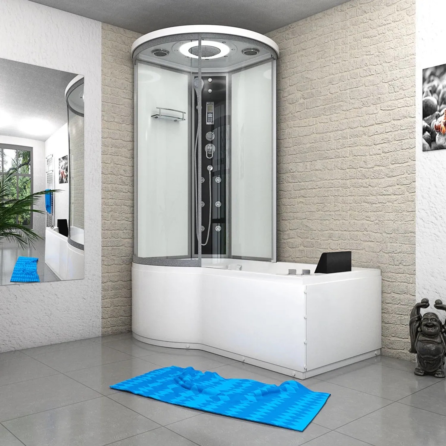 AcquaVapore Whirlpool-Duschkombination 100x170 cm mit weißer Duschkabine und Wanne.