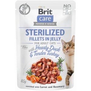 BritCare Katzen-Nassfutter Adult Sterilized, Ente & Truthahn im Gelee, 85g.