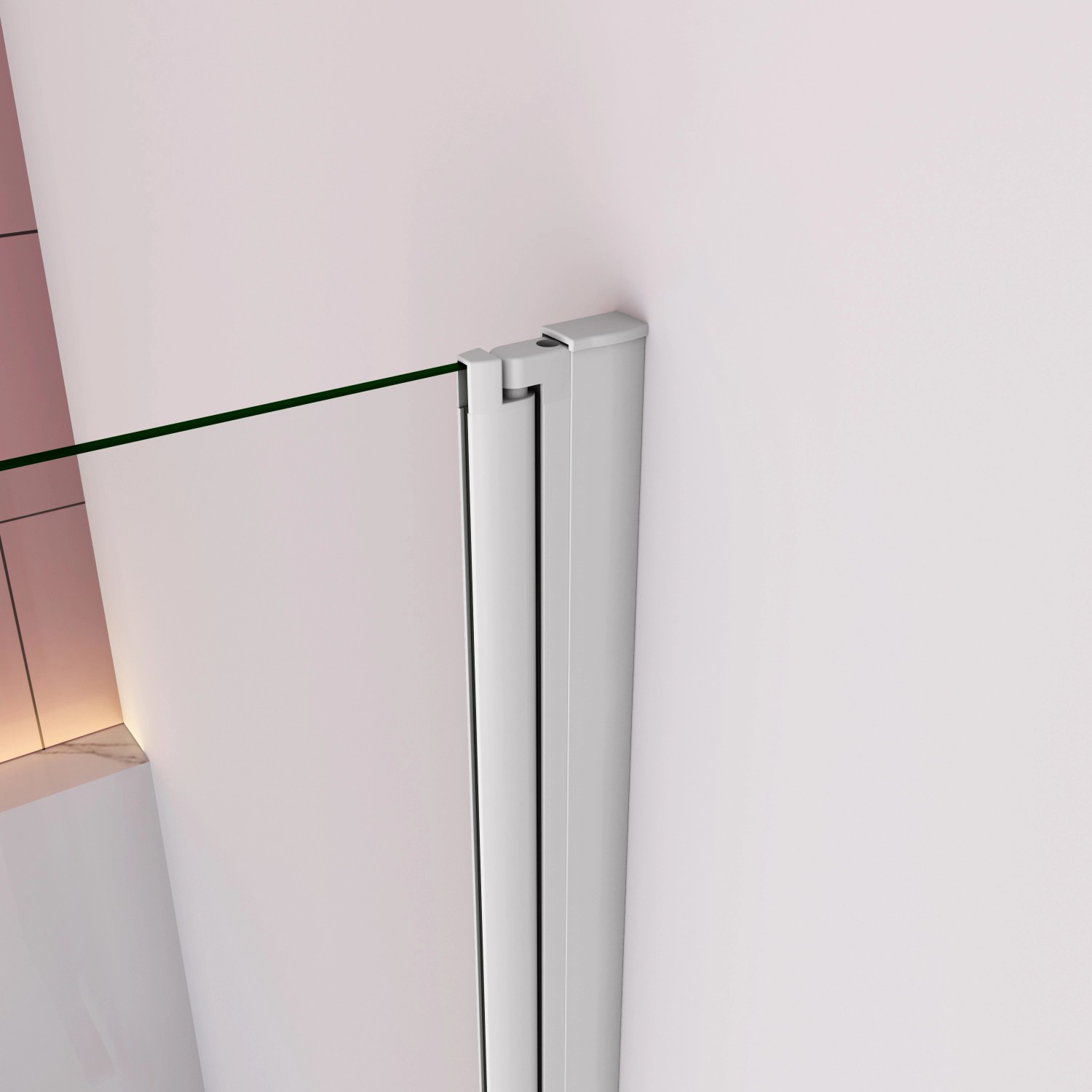 Detailaufnahme: AICA Badewannenaufsatz, 90x140cm, weiße Faltwand mit ESG Sicherheitsglas.