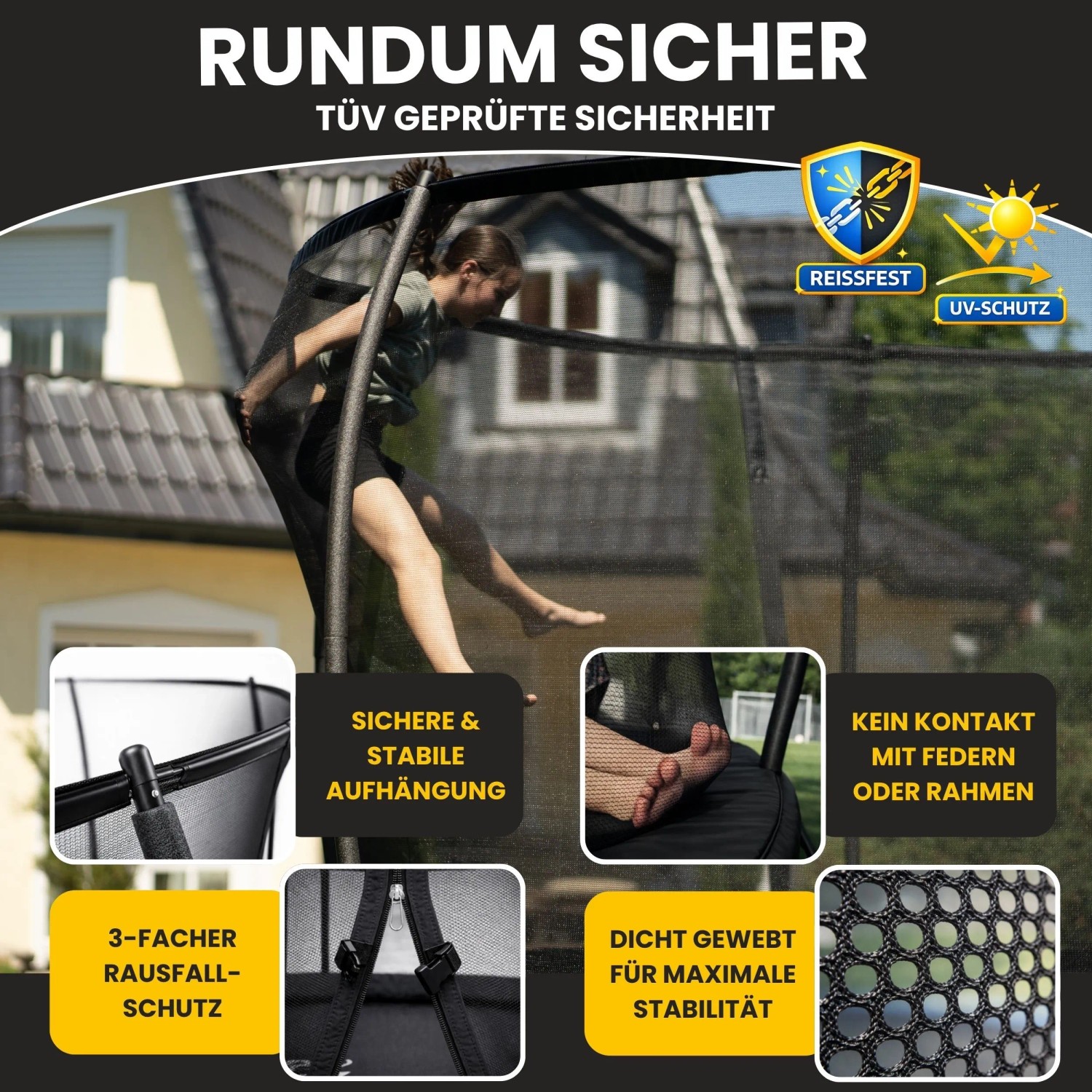Zero Gravity Trampolin Outdoor 457x305cm TÜV GS Smartes Klappnetz mit Leiter und Bodenanker_4