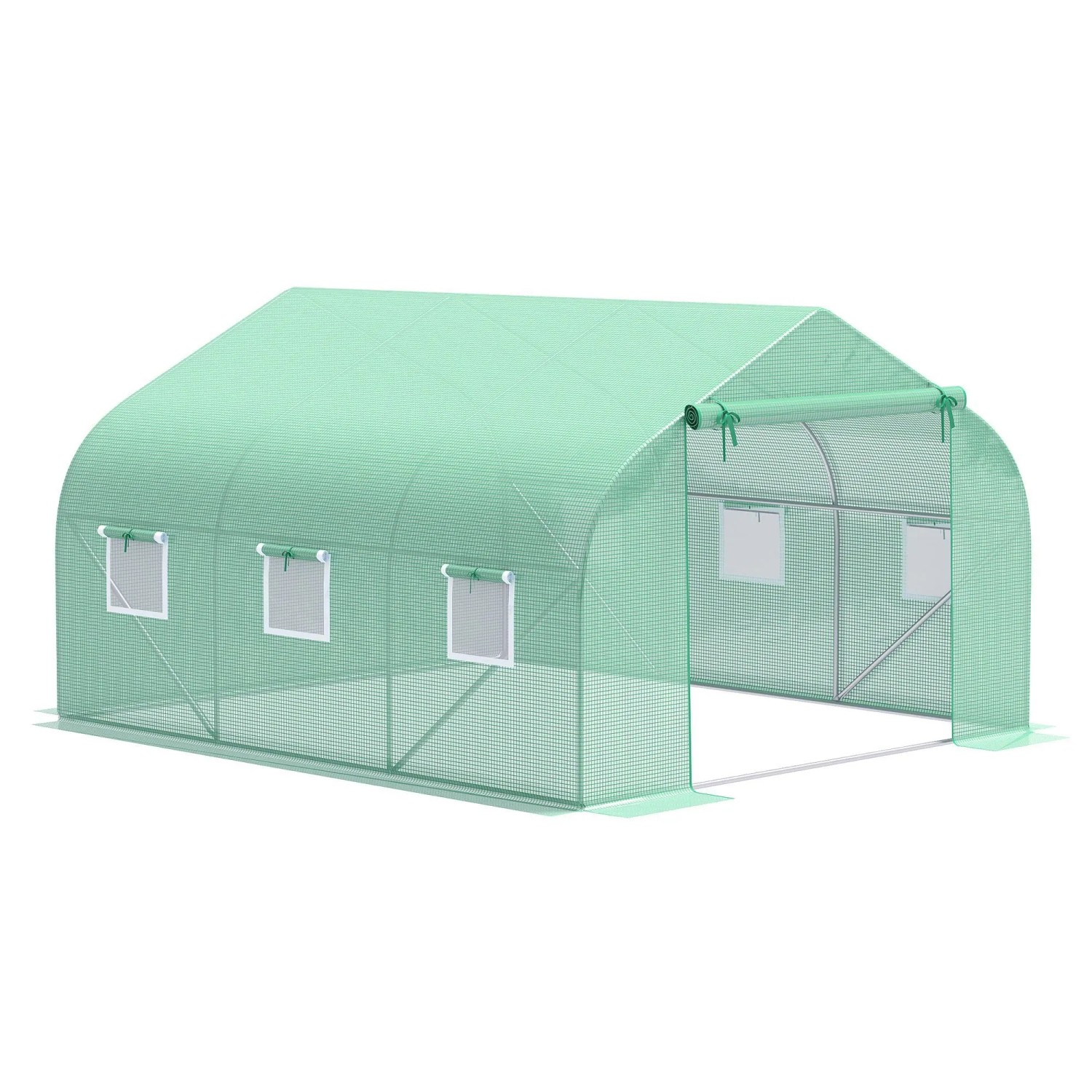 Furnicato Gewächshaus 35 X 3 X 2 M Foliengewächshaus Mit Rollbar Reißverschlusstür 6 Netzfenster Stützstangen